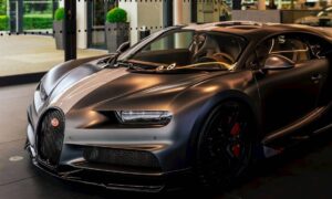 a very nice looking car in a big room