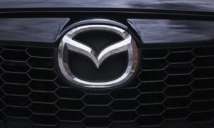 a close up of the front grill of a car