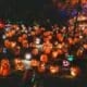 a group of pumpkins on the ground